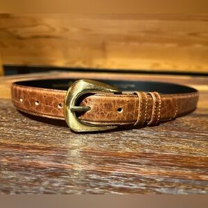 PRESWICK & MOORE BROWN ALLIGATOR PRINT LEATHER DRESS BELT WOMANS SIZE MEDIUM